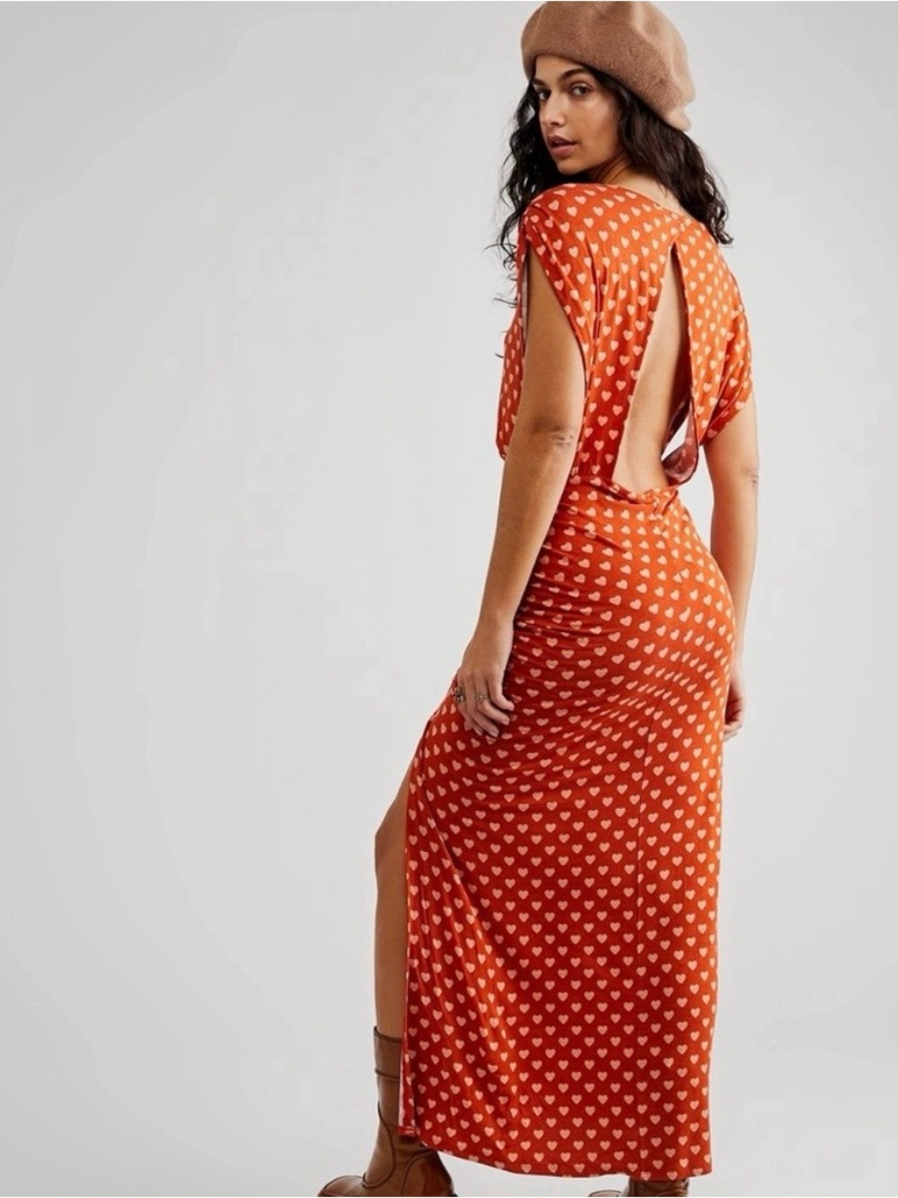 Free People Orange Heart-Print High-Low Maxi Dress - Picture 2 of 6